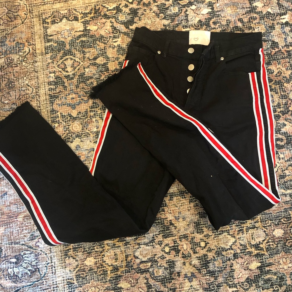 REVICE Black Jeans with Red and White Accents